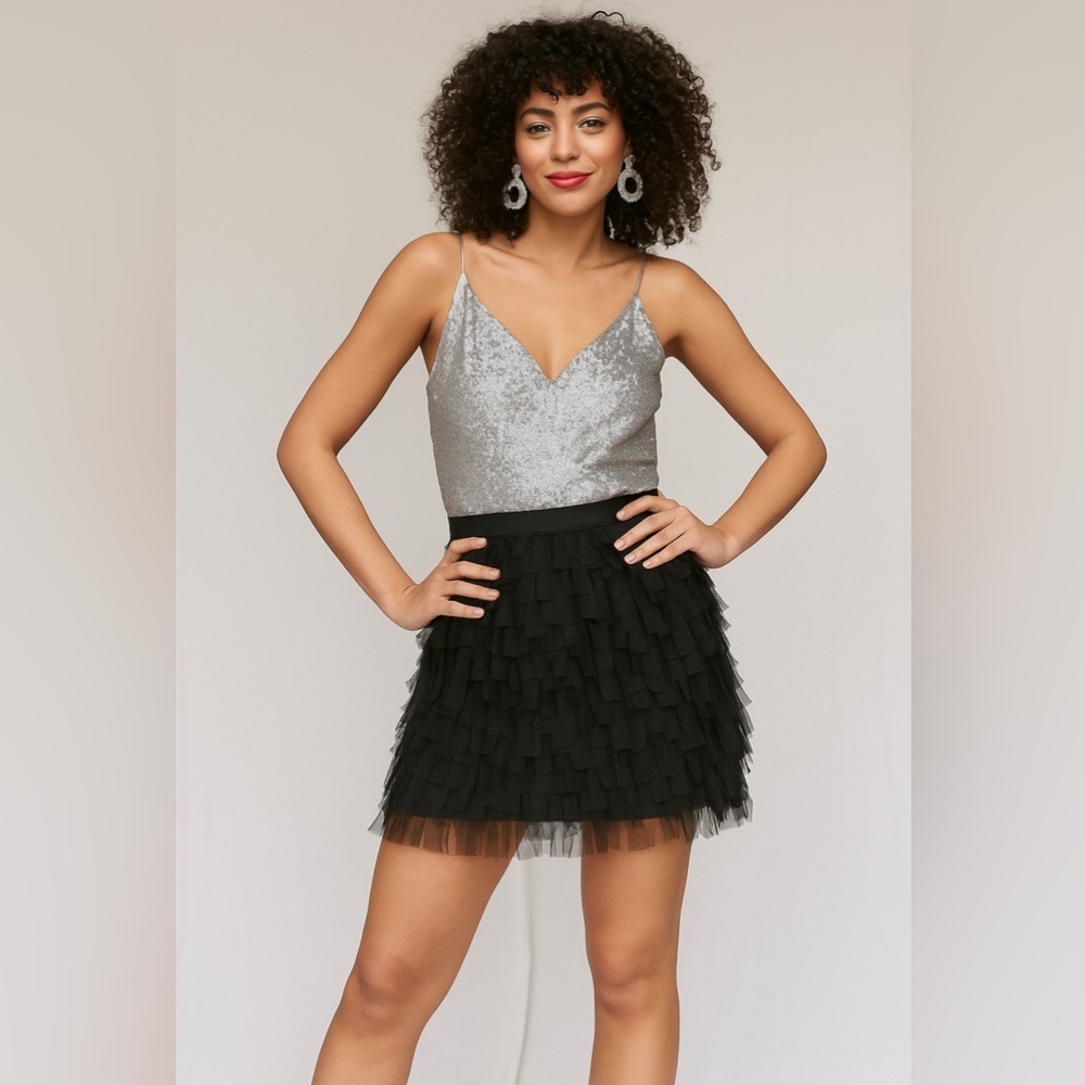 LOFT Black Fringe Mini Skirt